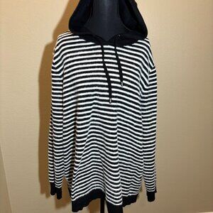 Chicos Black & White Stripe Hooded Sweater